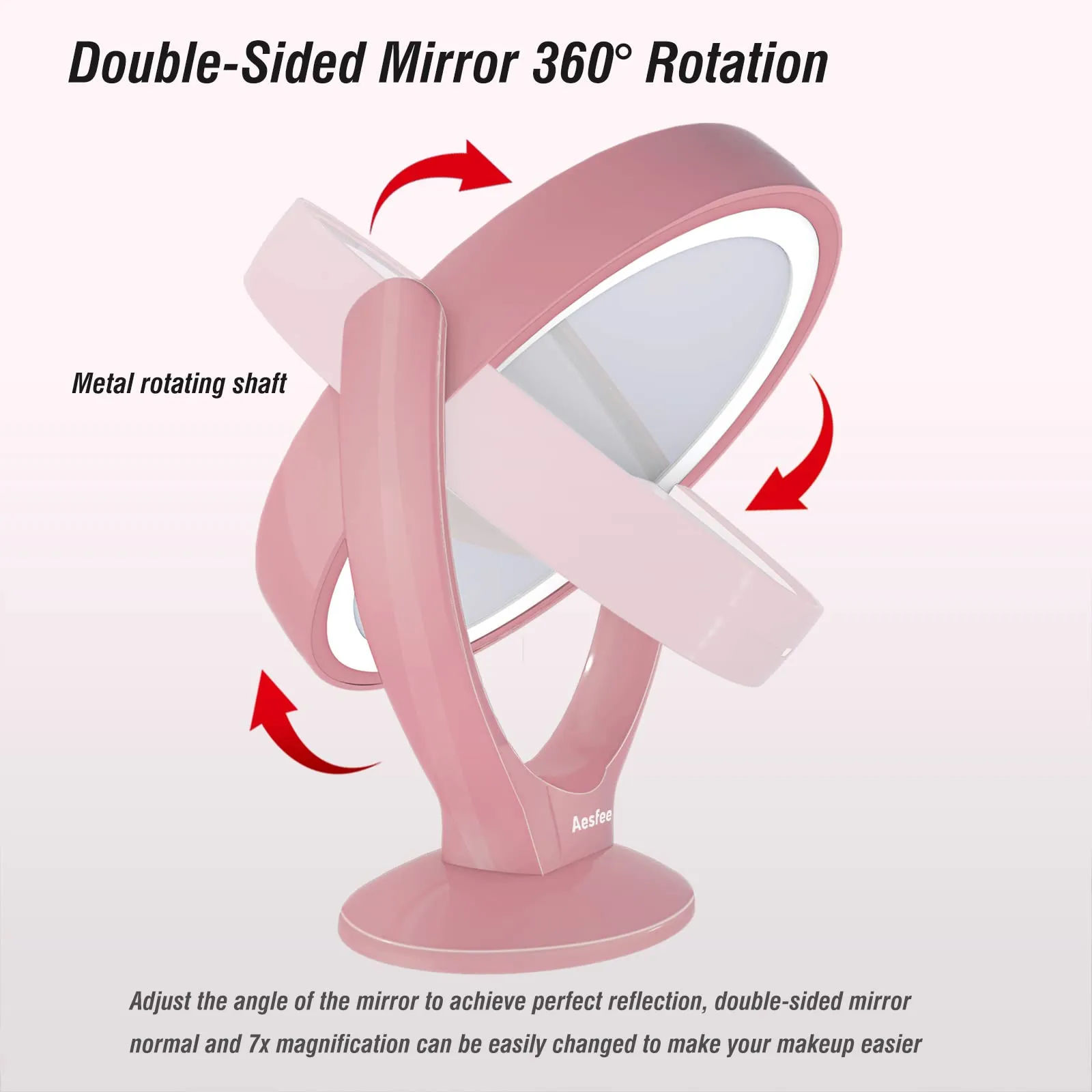 Aesfee LED Lighted Makeup Vanity Mirror Rechargeable,1x/7x Magnification Double Sided 360° Swivel Magnifying Mirror with Dimmable Touch Screen, Portable Tabletop Illuminated Mirrors