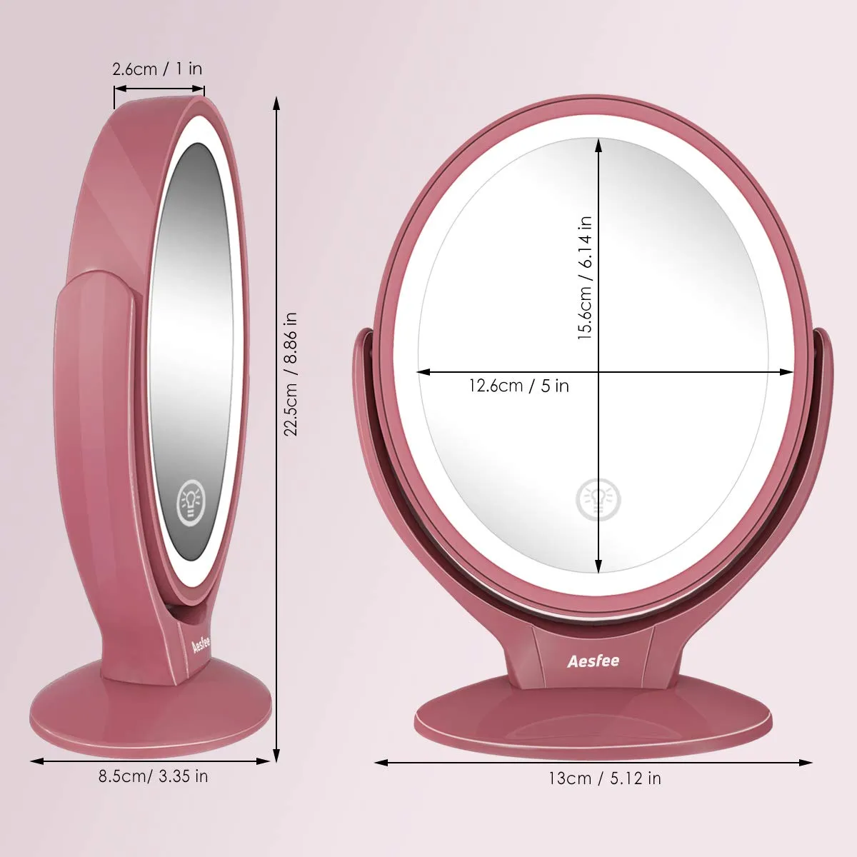 Aesfee LED Lighted Makeup Vanity Mirror Rechargeable,1x/7x Magnification Double Sided 360° Swivel Magnifying Mirror with Dimmable Touch Screen, Portable Tabletop Illuminated Mirrors