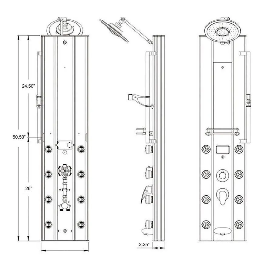 AKDY 51-in Chrome Silver 8-Spray Shower Panel System (Valve Included)