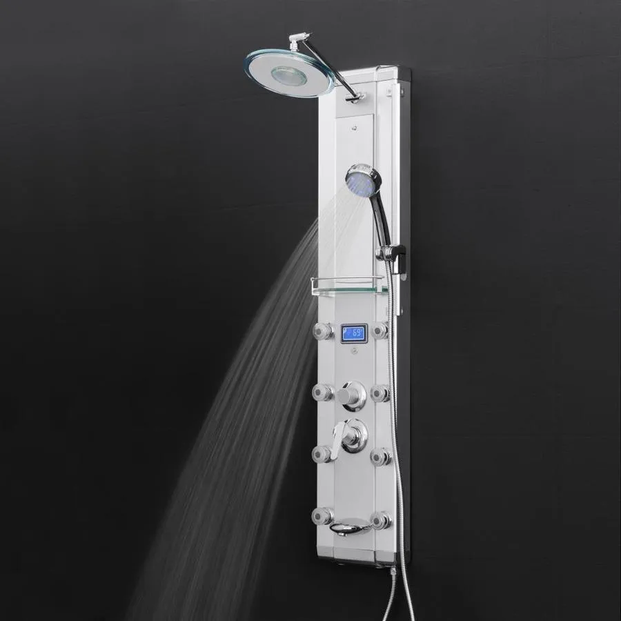 AKDY 51-in Chrome Silver 8-Spray Shower Panel System (Valve Included)