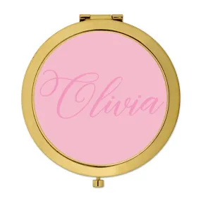Andaz Press Personalized Modern Blush Pink Monogram Gold 2.75 inch Round Compact Mirror