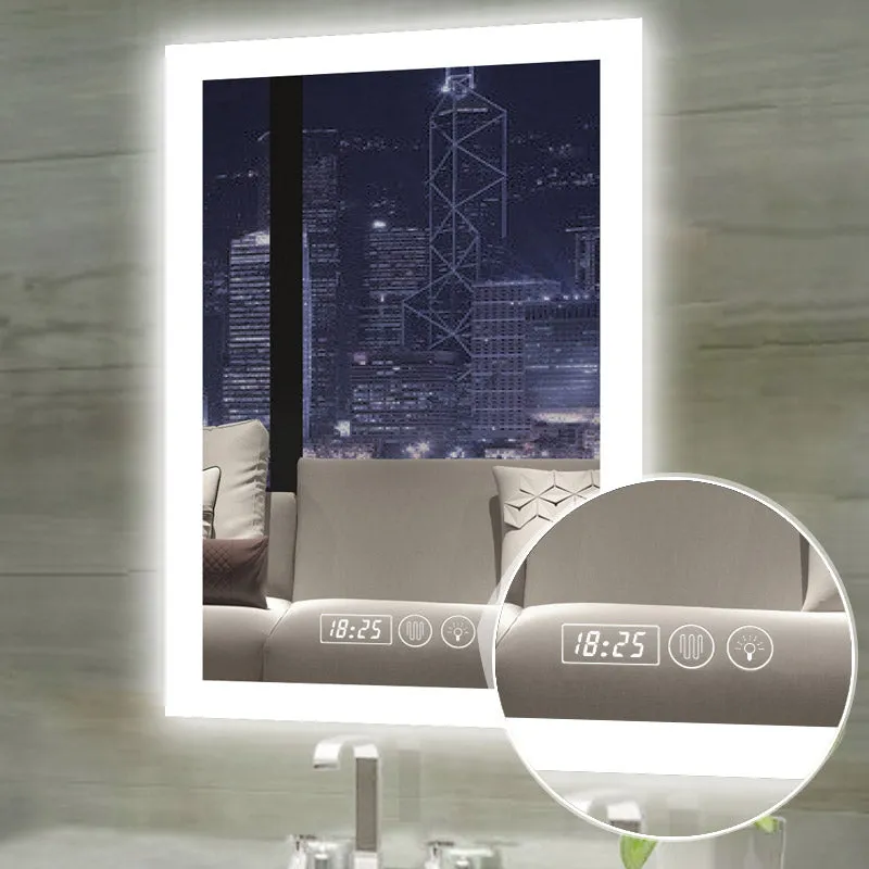 Anti-Fog Dimmable LED Backlit Lighted Bathroom Vanity Mirror Wall Mounted with Touch Display Clock, Temperature, Waterproof - SmartGMirror™ Technology