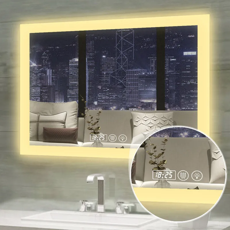 Anti-Fog Dimmable LED Backlit Lighted Bathroom Vanity Mirror Wall Mounted with Touch Display Clock, Temperature, Waterproof - SmartGMirror™ Technology