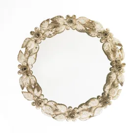 Antique White and Gold Metal Round Mirror