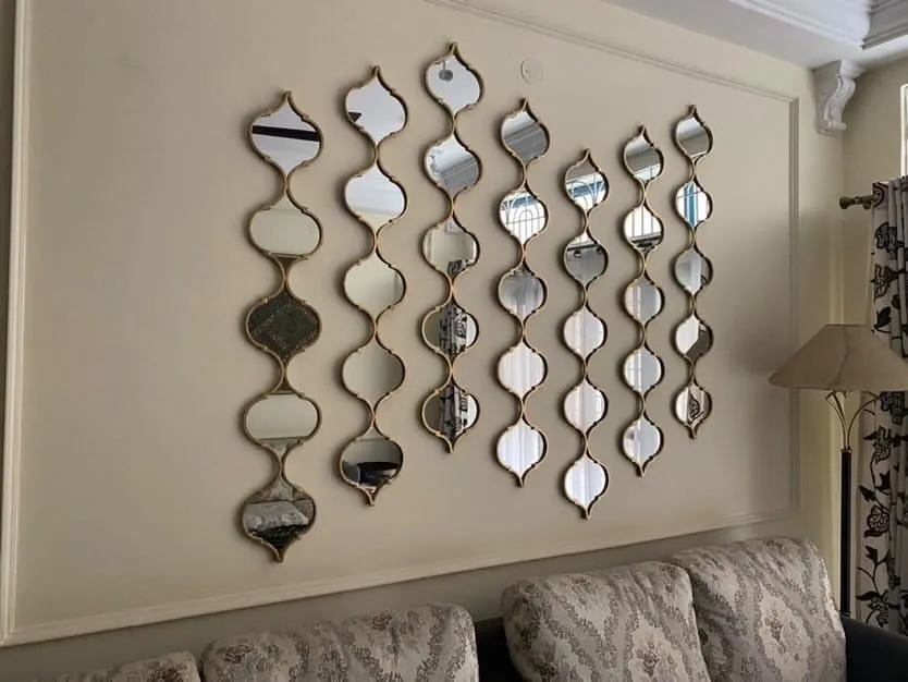Ashlo's Decor Metal Wall Mirror Strips Art Set Mirror Wall Strips, Wall Art Perfect for Any Wall of Your Home, Diwali Gift (2, Gold)(Rectangular,Framed)