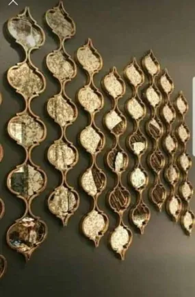 Ashlo's Decor Metal Wall Mirror Strips Art Set Mirror Wall Strips, Wall Art Perfect for Any Wall of Your Home, Diwali Gift (2, Gold)(Rectangular,Framed)