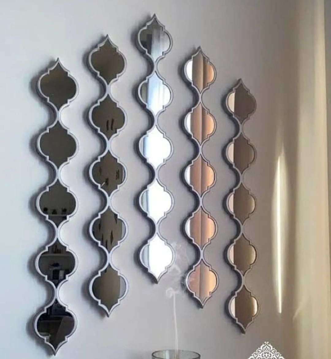 Ashlo's Decor Metal Wall Mirror Strips Art Set Mirror Wall Strips, Wall Art Perfect for Any Wall of Your Home, Diwali Gift (2, Gold)(Rectangular,Framed)