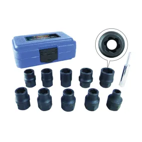 Astro Pneumatic 7411 11Pc 1/2" Dr Flank Bite Dmgd Fstnr Impct Sockets