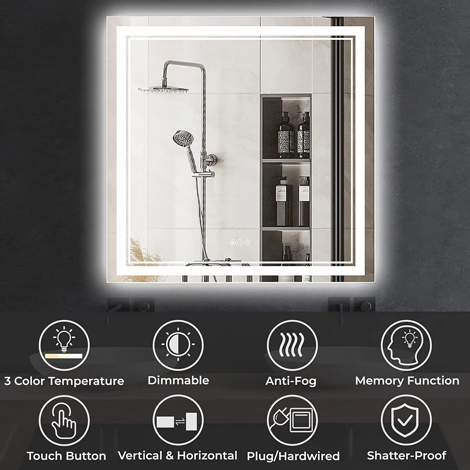 Awandee Home Backlit   Front Lighted Vanity Mirror for Bathroom 36 x 36 Inch