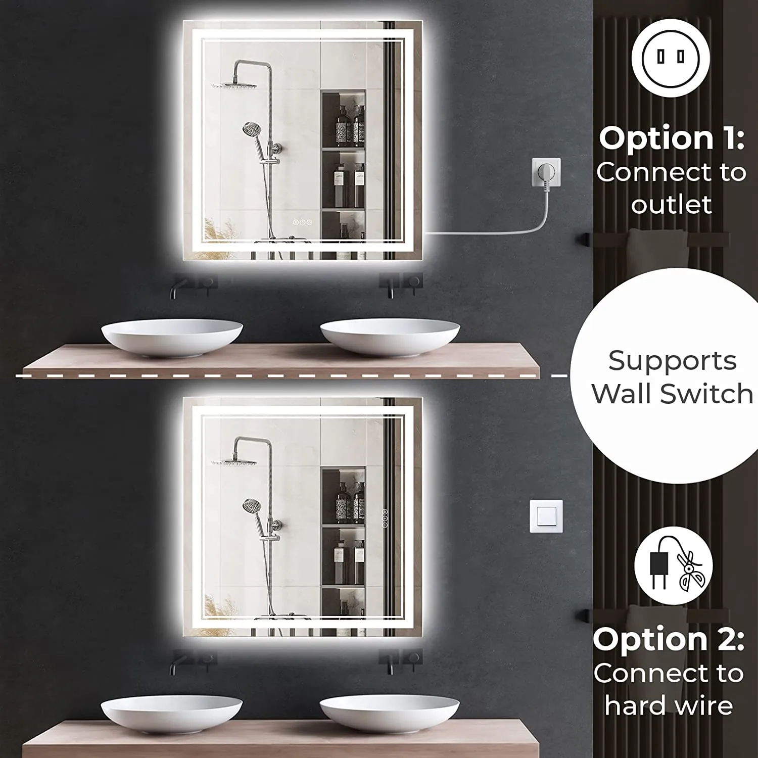 Awandee Home Backlit   Front Lighted Vanity Mirror for Bathroom 36 x 36 Inch