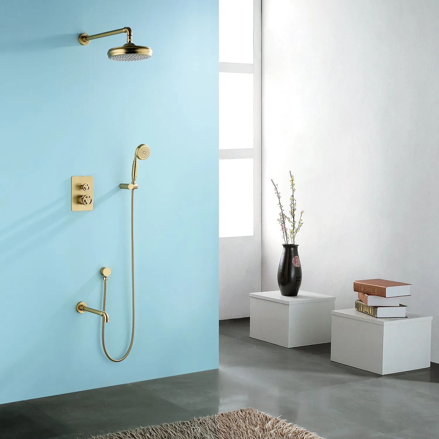 Bathroom Luxury Rain Mixer Combo Set Wall Mount Rainfall Shower System RB1152