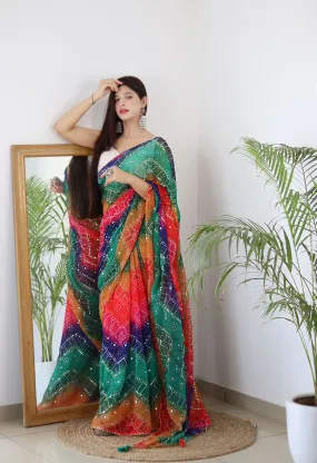 Beautiful Designer Bandhej Soft Moss Chiffon Saree
