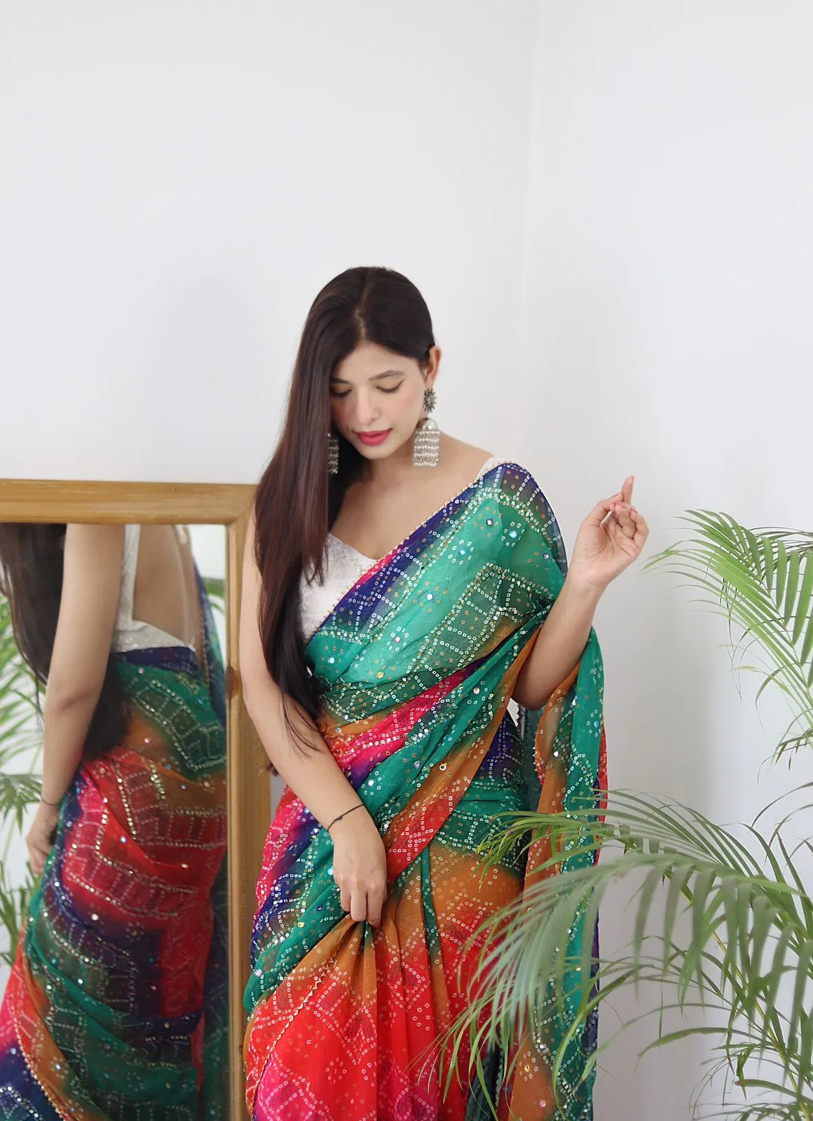 Beautiful Designer Bandhej Soft Moss Chiffon Saree
