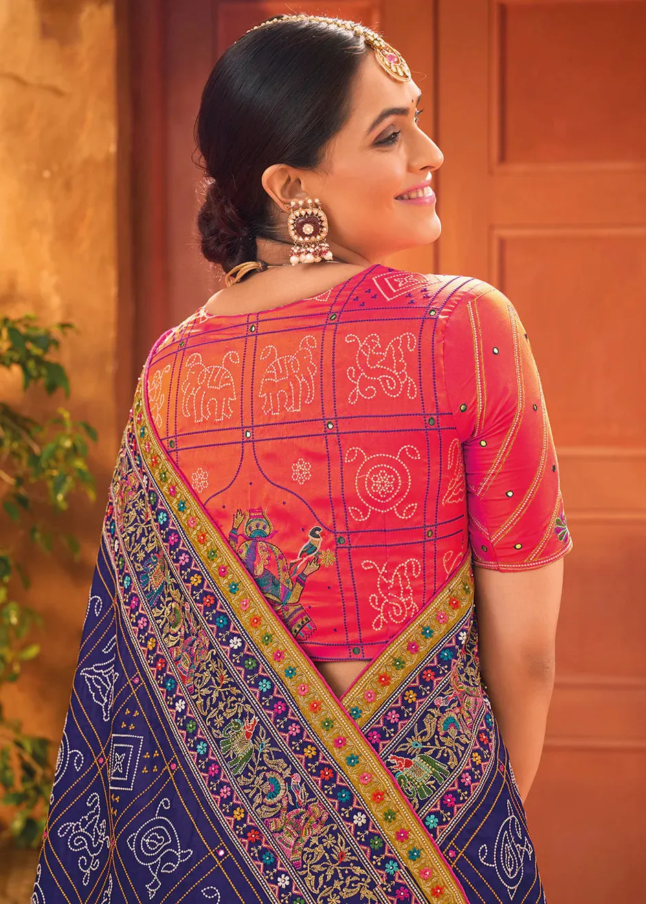 Bridal Wedding Blue Kacchi Work Banarasi Silk Saree
