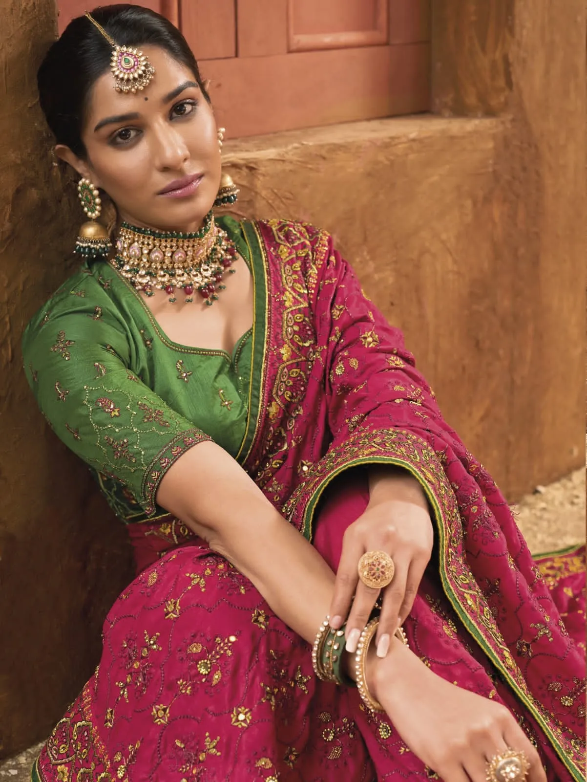 Bridal Wedding Red Kacchi Work Banarasi Silk Saree