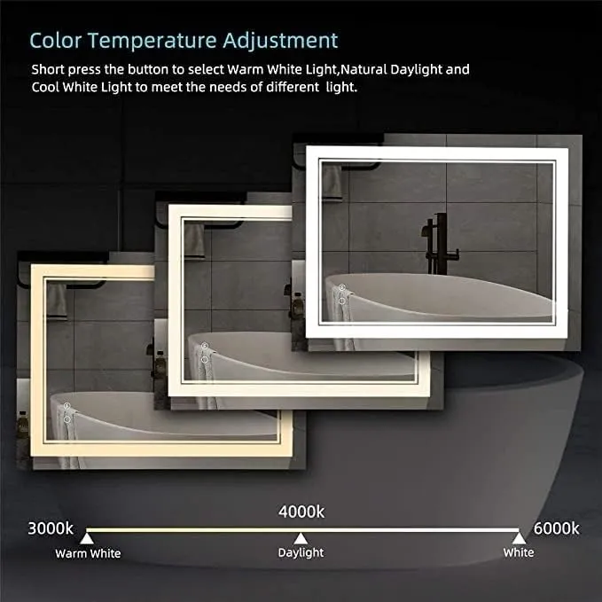 Bungalow Mercer LED Bathroom Mirror Wall-Mounted Vanity Mirror with Anti Fog,Dimmable Waterproof Smart Touch Button Makeup Mirror with Lights Vertical & Horizontal (36x24)