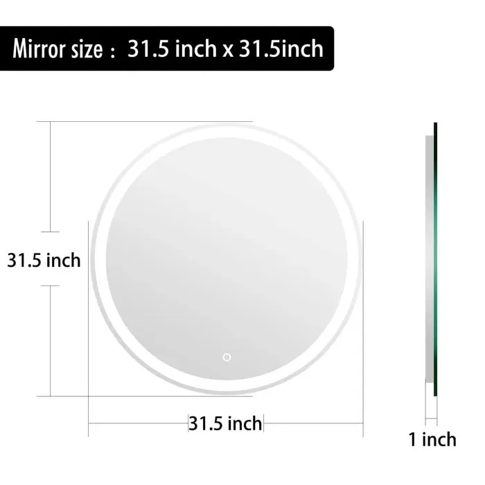 BUNGALOW MERCER Modern Mirror for Wall, Bathroom Vanity Mirror, Wall Mounted, Anti-Fog Dimmable Lights Makeup Mirror | (6000k White Led) (60cm Round)