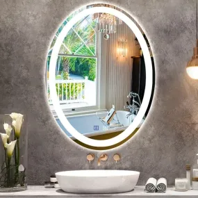 Bungalow Mercer Modern Oval Mirror for Wall, Bathroom Vanity Mirror, Color Temperature Adjustable, Wall-Mounted Mirror, Anti-Fog Dimmable Lights Makeup Mirror | 80 x 60 CM