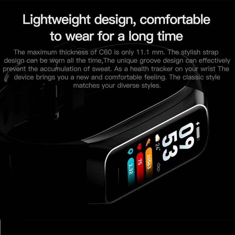 C60 Waterproof Smart Fitness Tracker with HD Display and Advanced Health Monitoring