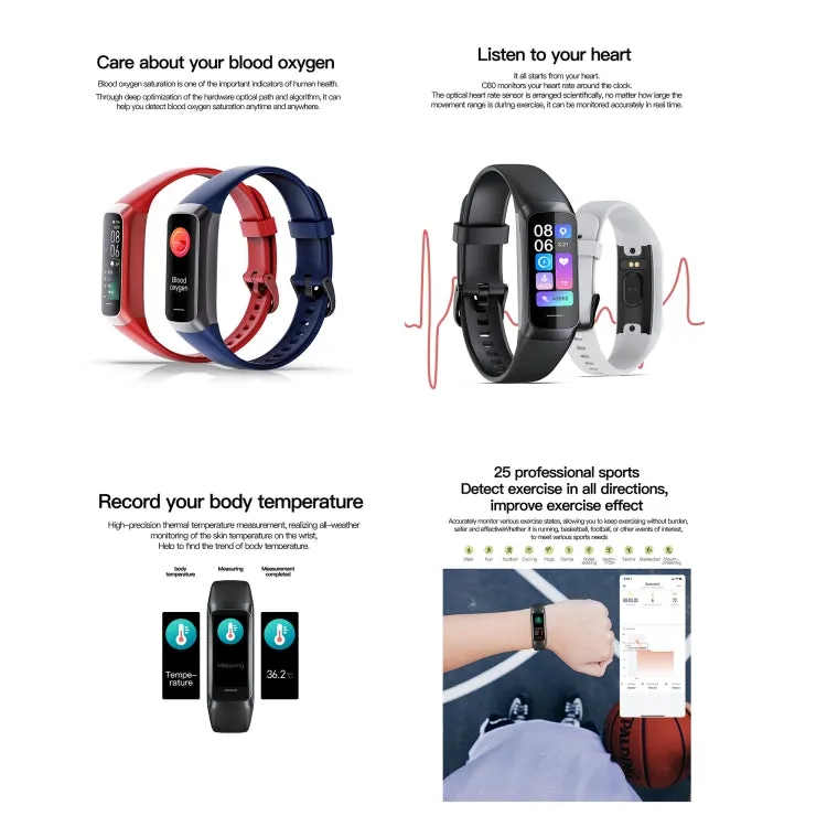 C60 Waterproof Smart Fitness Tracker with HD Display and Advanced Health Monitoring