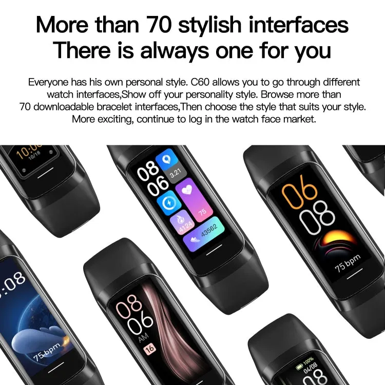 C60 Waterproof Smart Fitness Tracker with HD Display and Advanced Health Monitoring
