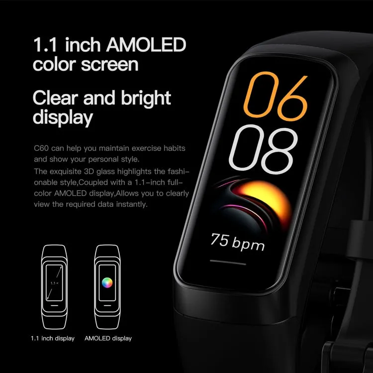 C60 Waterproof Smart Fitness Tracker with HD Display and Advanced Health Monitoring
