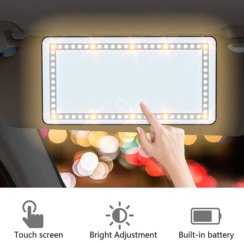 Car Sun Visor Vanity Mirror Rechargeable LED Makeup Mirror With 3