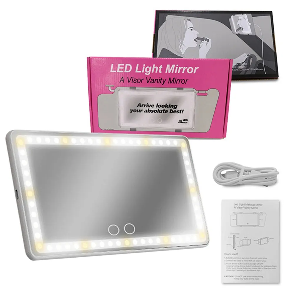 Car Sun Visor Vanity Mirror Rechargeable LED Makeup Mirror With 3