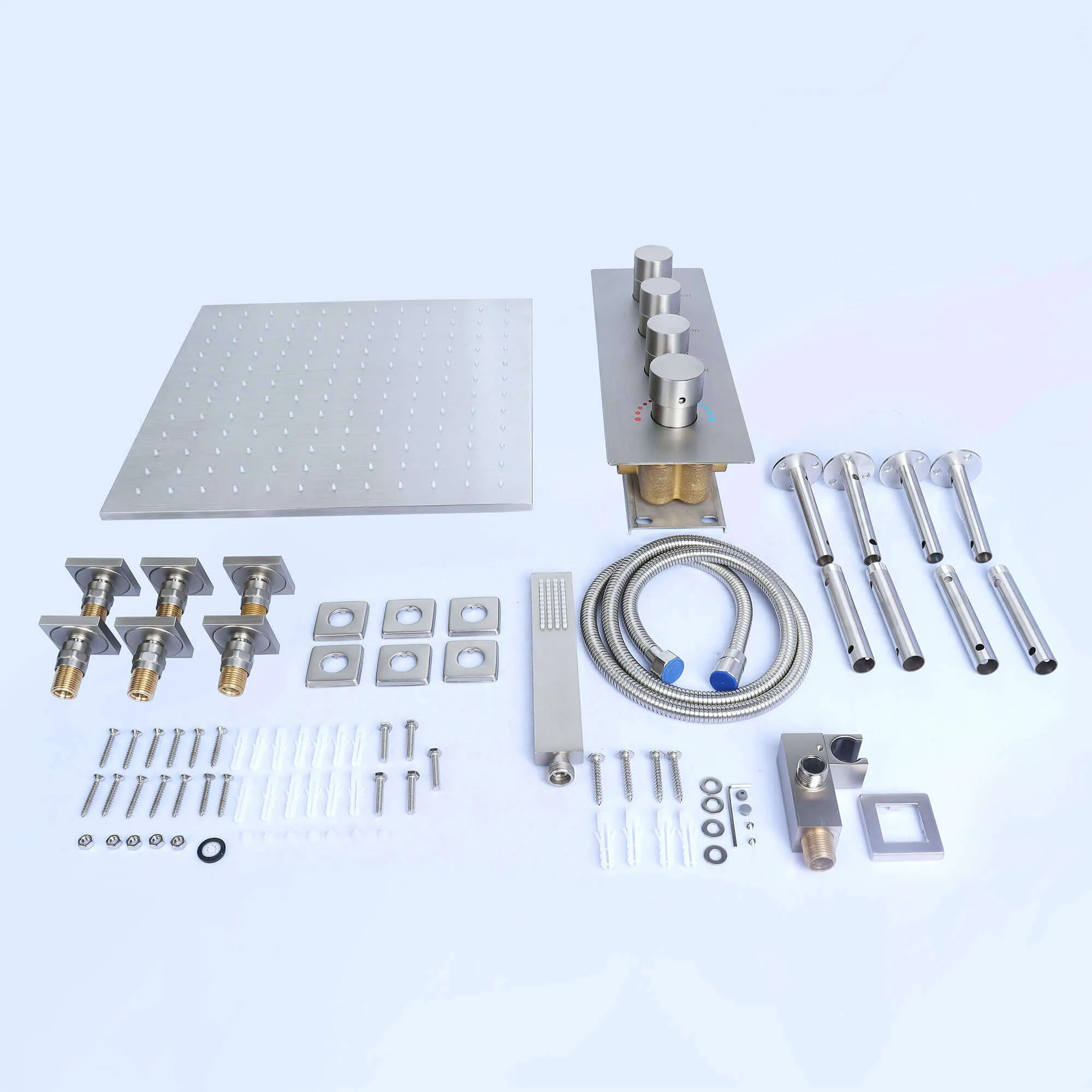 Ceiling Mount 16 Inch Rainfall Shower Head Thermostatic Shower Faucet with 6 Body Jets JK0102