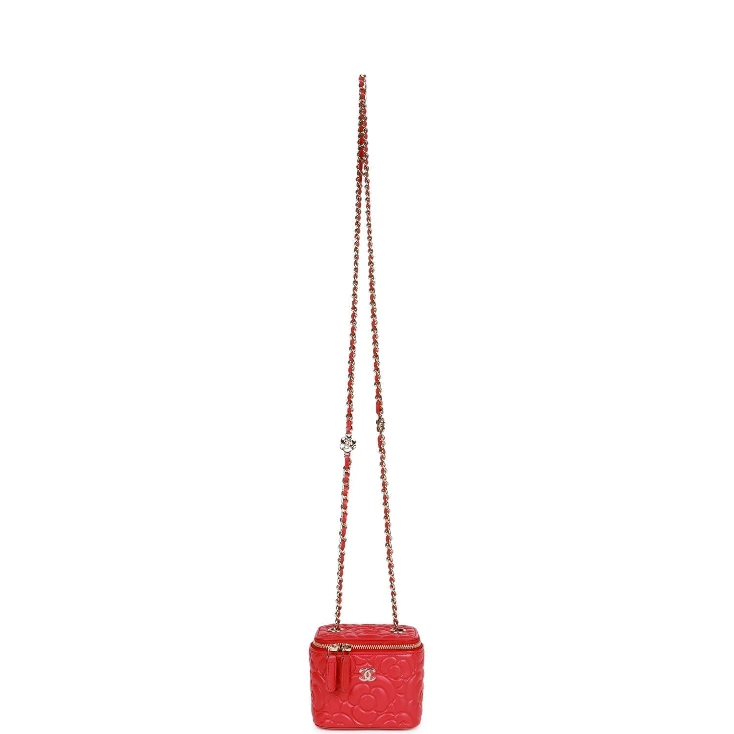 Chanel Camellia Mini Vanity Case Red Lambskin Light Gold Hardware