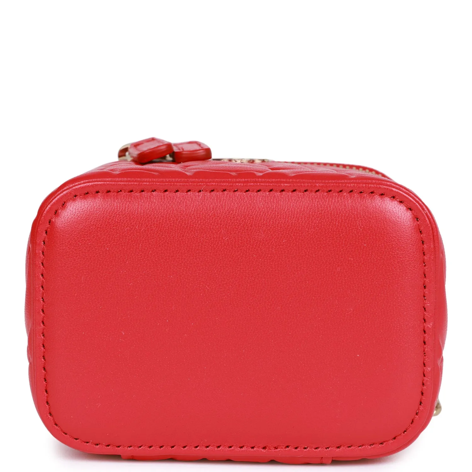 Chanel Camellia Mini Vanity Case Red Lambskin Light Gold Hardware