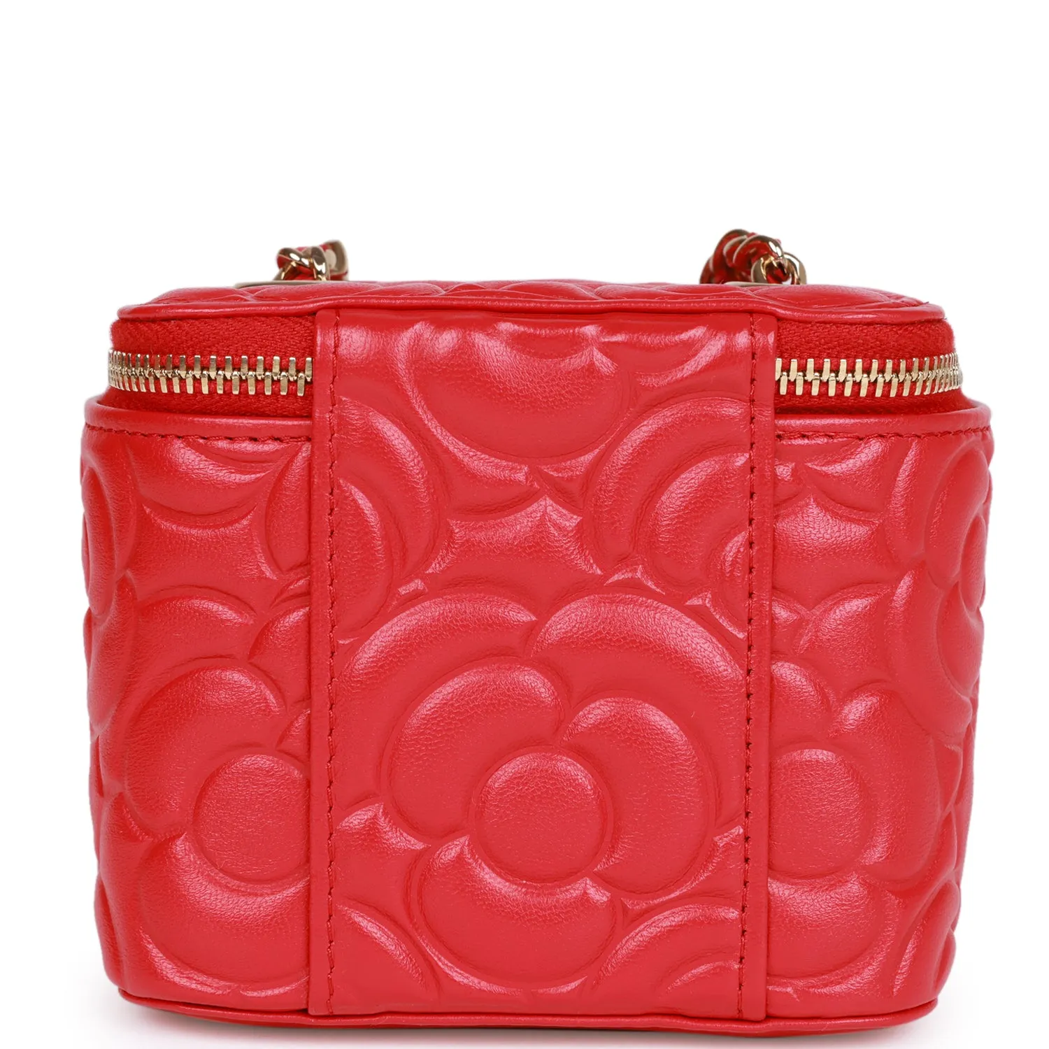 Chanel Camellia Mini Vanity Case Red Lambskin Light Gold Hardware