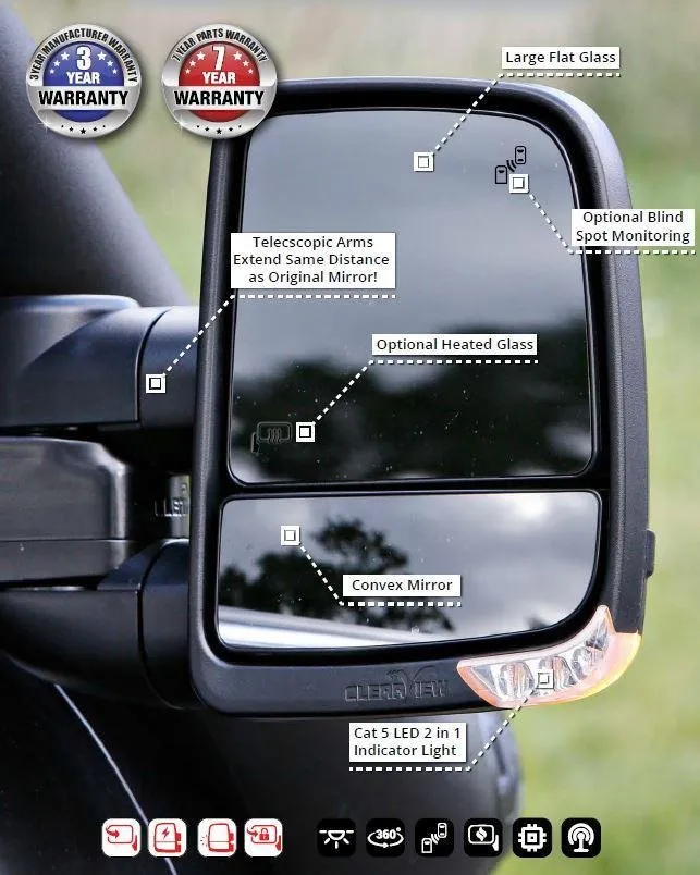 Clearview Next Gen Towing Mirrors for Mitsubishi Pajero 2002 