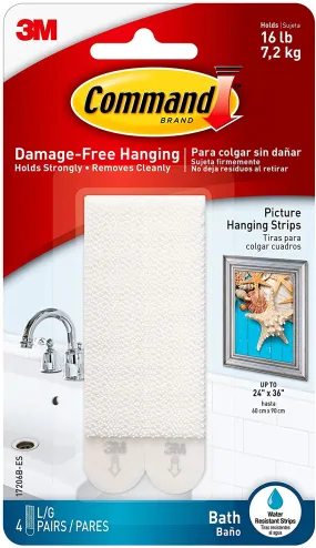 Command Bath Large Picture Hanging Strips, White, 4-Water Resistant Strips, Organize Damage-Free