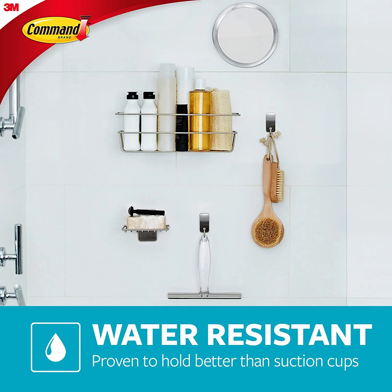 Command Bath Large Picture Hanging Strips, White, 4-Water Resistant Strips, Organize Damage-Free