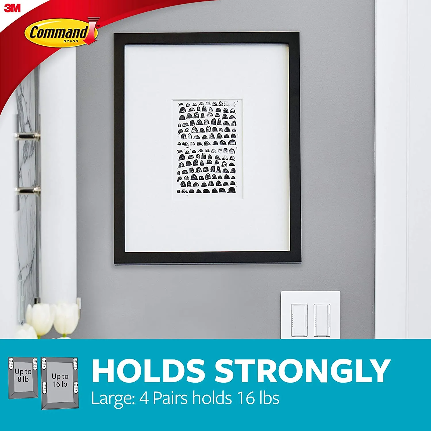 Command Bath Large Picture Hanging Strips, White, 4-Water Resistant Strips, Organize Damage-Free