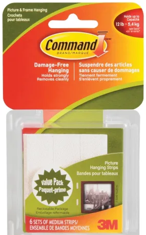 Command Medium Picture Hanging Strip, 3 lb, Foam, White
