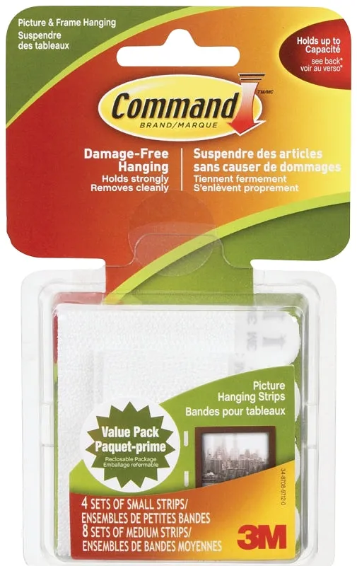 Command Picture Hanging Strip, 1.8 kg Small, 5.4 kg Medium, Foam, White 17203C