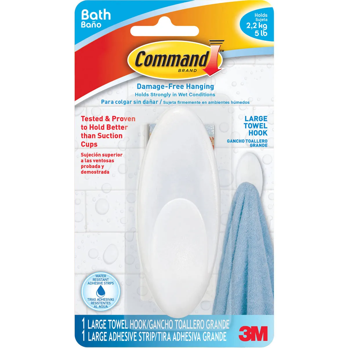 COMMAND - Towel Hook, Large, Clear Frosted - 1 Hook