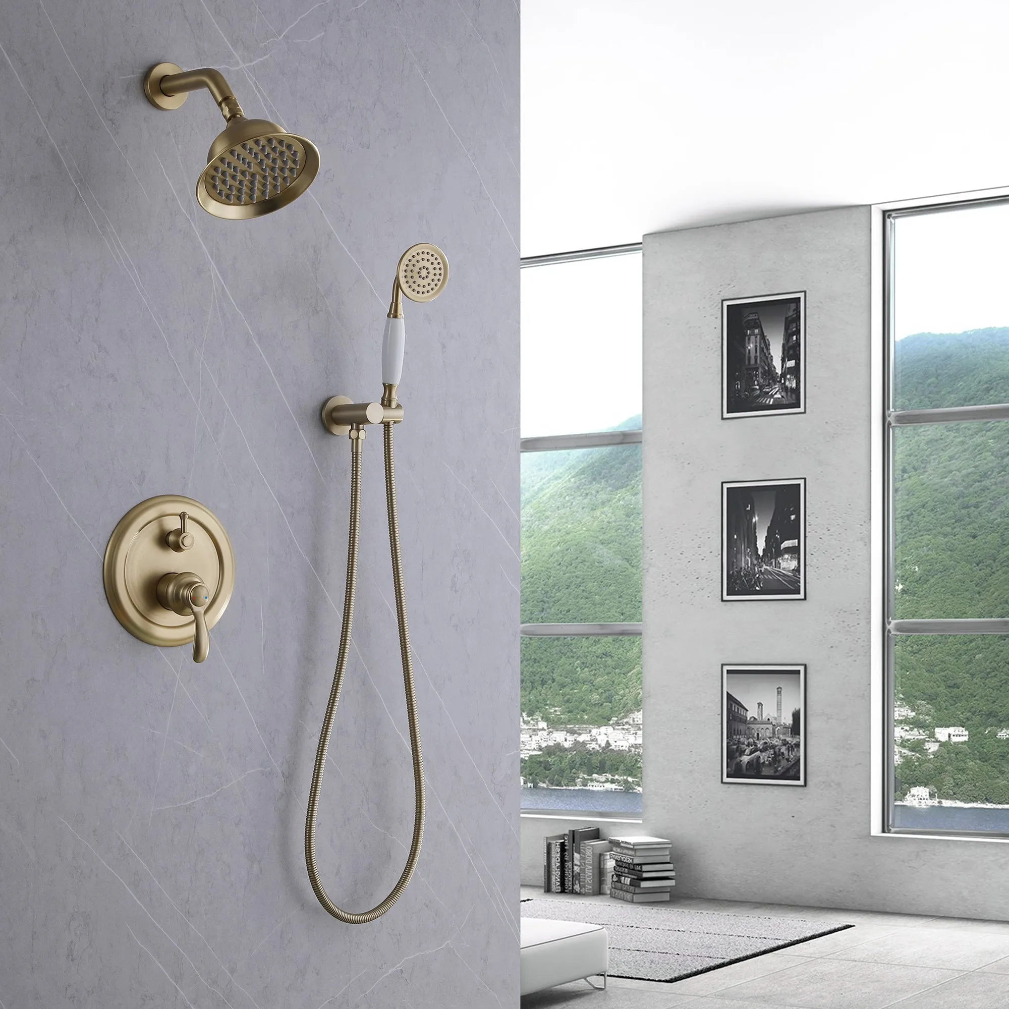 Complete Shower Faucet Set Wall Mount Shower System with Rough-In Valve RB1186