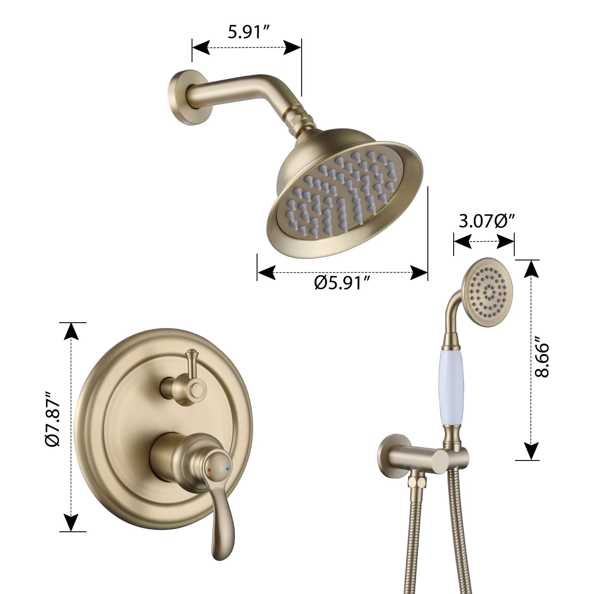 Complete Shower Faucet Set Wall Mount Shower System with Rough-In Valve RB1186