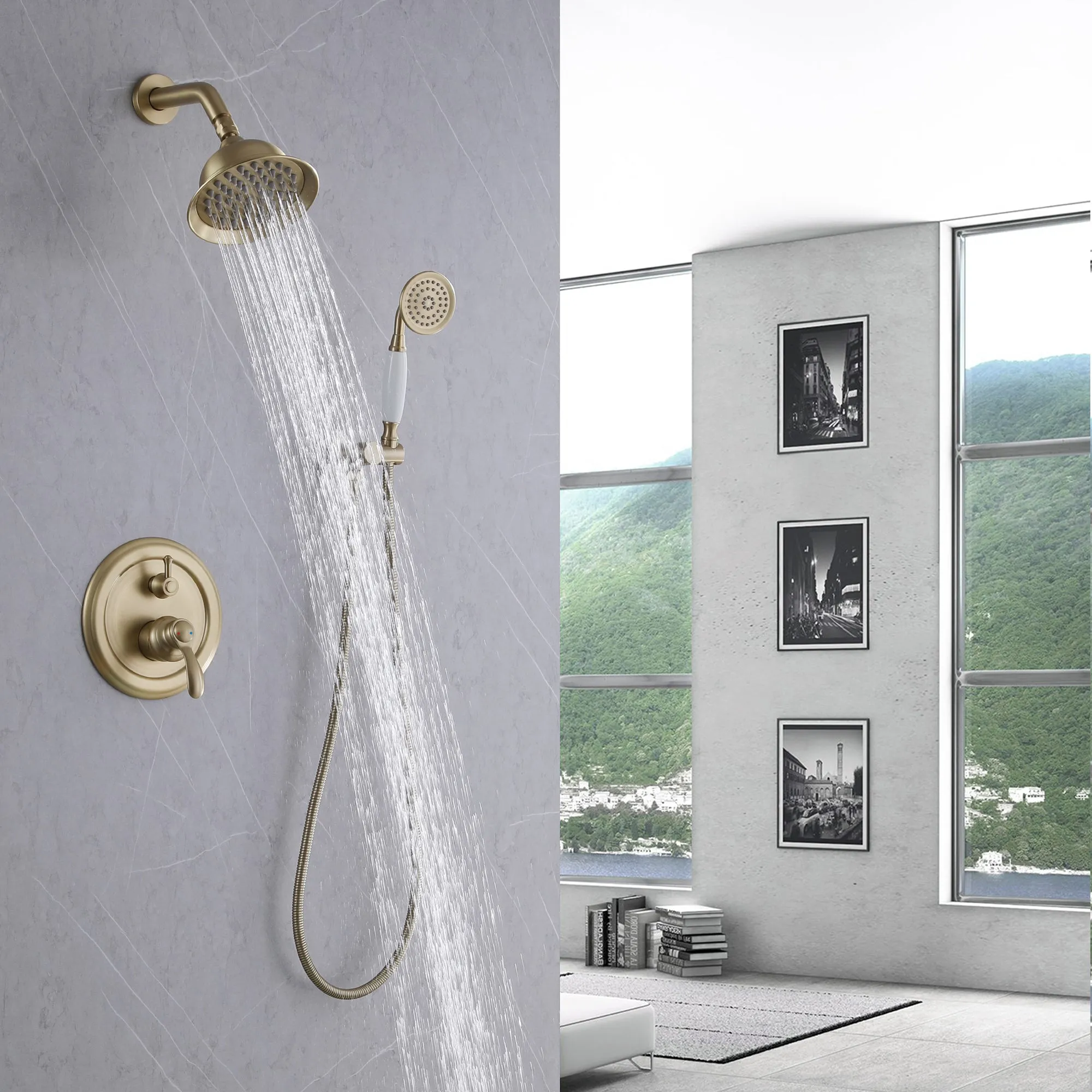 Complete Shower Faucet Set Wall Mount Shower System with Rough-In Valve RB1186