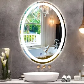 COMTO Modern Oval Mirror for Wall, Bathroom Vanity Mirror, Color Temperature Adjustable, Wall-Mounted Mirror, Anti-Fog Dimmable Lights Makeup Mirror | 24 x 36 Inch