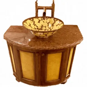Custom Vanity, Granite Top, Yellow Floral Bowel, Copper Faucet