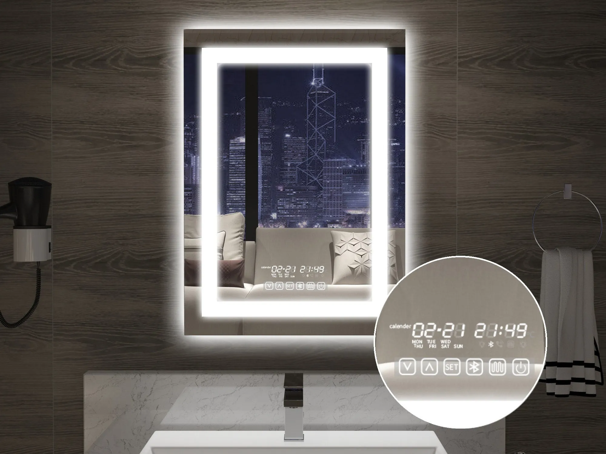 Dimmable Anti-Fog LED Lighted Bathroom Vanity Wall Mounted Mirror with Touch, Bluetooth Music and Phone - SmartGMirror™ Technology