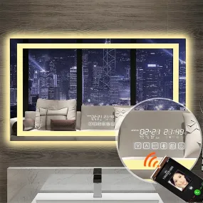 Dimmable Anti-Fog LED Lighted Bathroom Vanity Wall Mounted Mirror with Touch, Bluetooth Music and Phone - SmartGMirror™ Technology