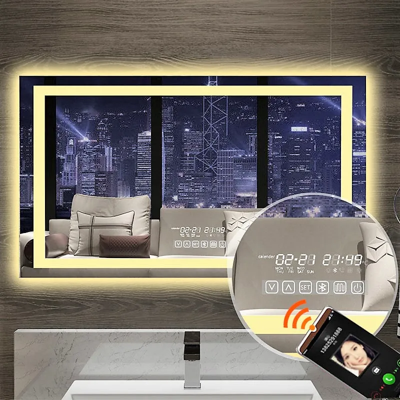 Dimmable Anti-Fog LED Lighted Bathroom Vanity Wall Mounted Mirror with Touch, Bluetooth Music and Phone - SmartGMirror™ Technology