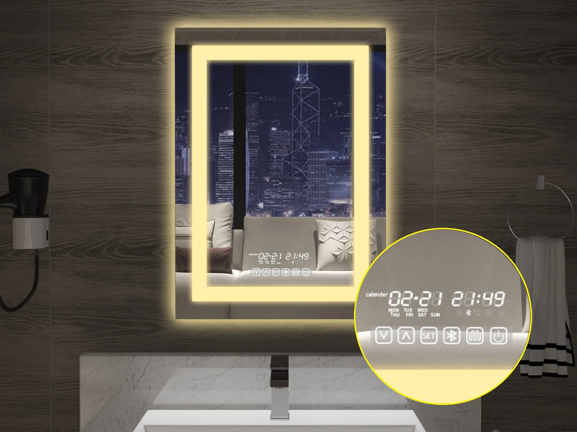 Dimmable Anti-Fog LED Lighted Bathroom Vanity Wall Mounted Mirror with Touch, Bluetooth Music and Phone - SmartGMirror™ Technology