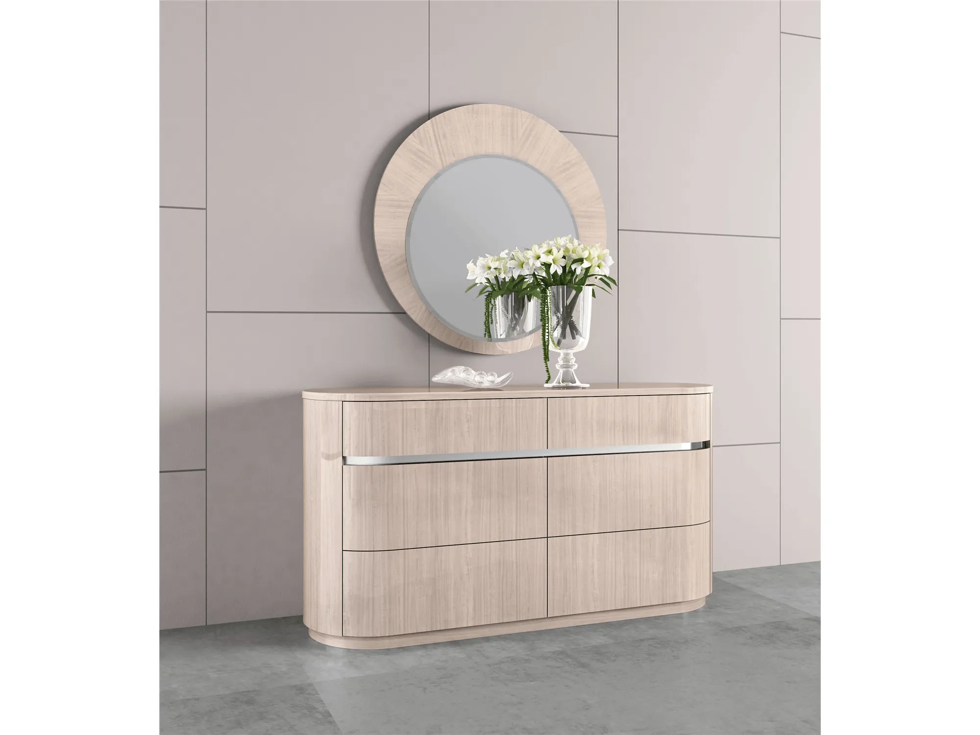 Dorothy Round Mirror Beige