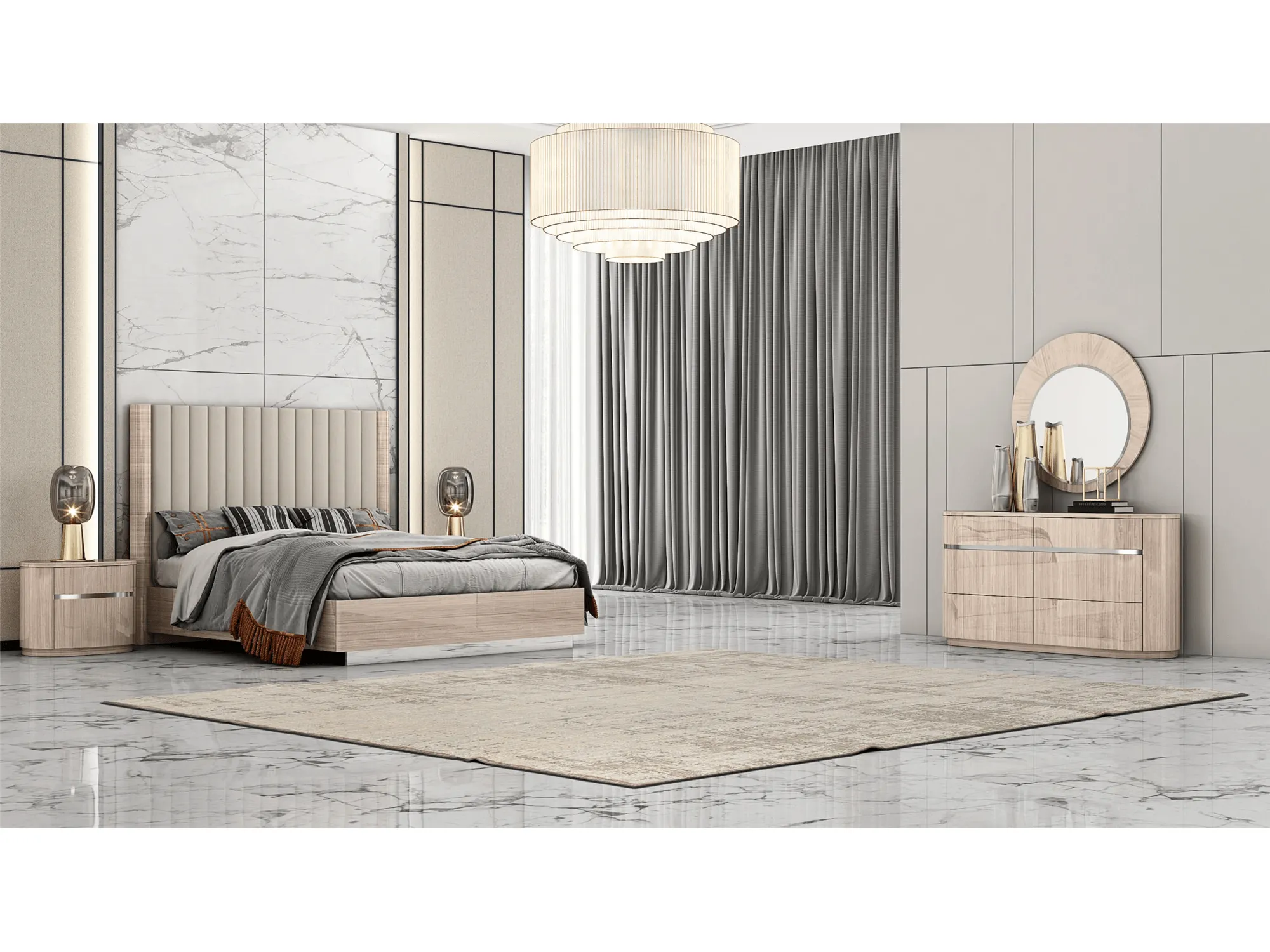 Dorothy Round Mirror Beige